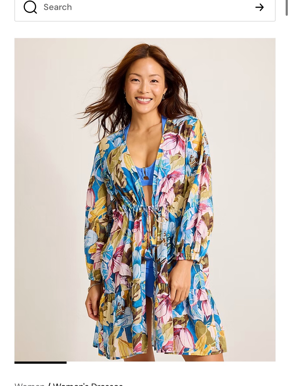 Tommy Bahama Blue Floral Swim Coverup with Pink and Green Accents